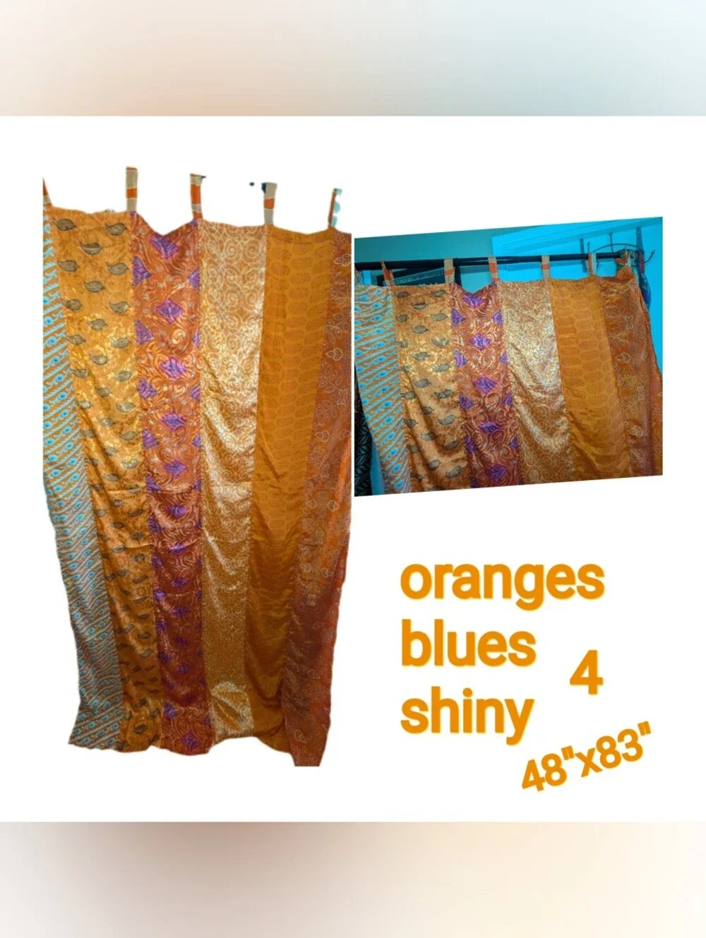 Set Of 6 Beautiful Upcycled Sari FabricCurtains by Mexicali Blues